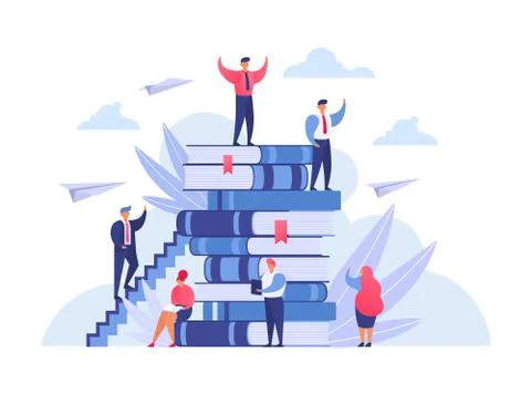 Books, knowledge and people study and read concept, flat vector illustration Stock Illustration