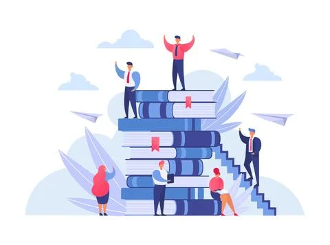 Books, knowledge and people study and read concept, flat vector illustration Stock Illustration