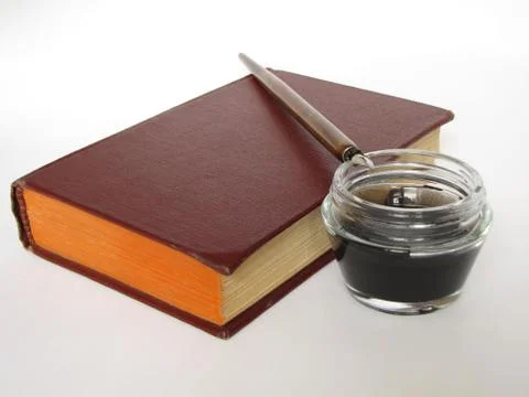 Books, knowledge, feather, is isolated. Stock Photos