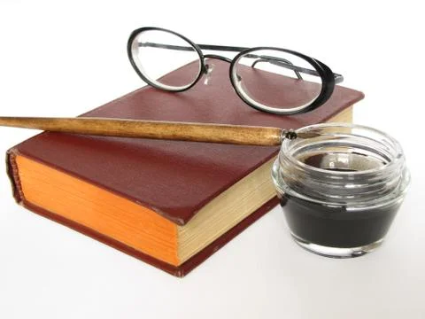 Books, knowledge, feather, is isolated. Stock Photos