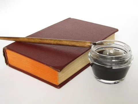 Books, knowledge, feather, is isolated. Stock Photos