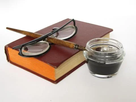 Books, knowledge, feather, is isolated. Stock Photos