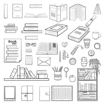 Books large set black Stock Illustration