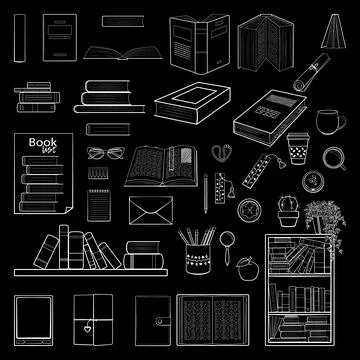 Books large set white Stock Illustration