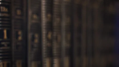 Books in Library with changing focus Stock Footage