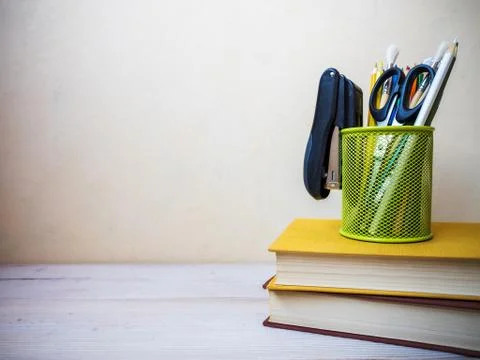Books lying on the table Stock Photos