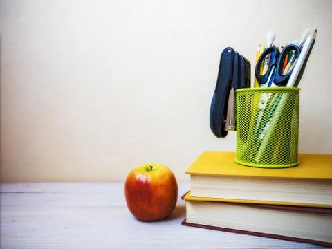 Books lying on the table Stock Photos