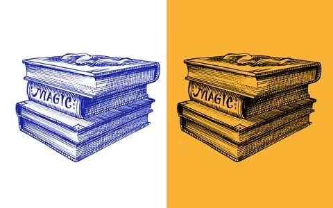Books of magic Wizardry and witchcraft elements for magic rituals and Stock Illustration