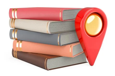 Books with map pointer. 3D rendering Stock Illustration