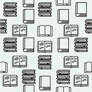 Books outline flat seamless pattern 库存插图