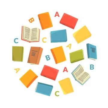 Books Pattern of Circular Shape, Bookstore, Library, Club, Education Poster Stock Illustration