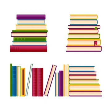 Books piles for a stack. Library books in cartoon style. Vector illustration Stock Illustration