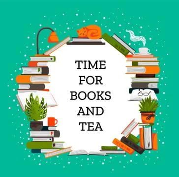 Books poster. Reading and learning concept with cartoon stacks and piles of Stock Illustration