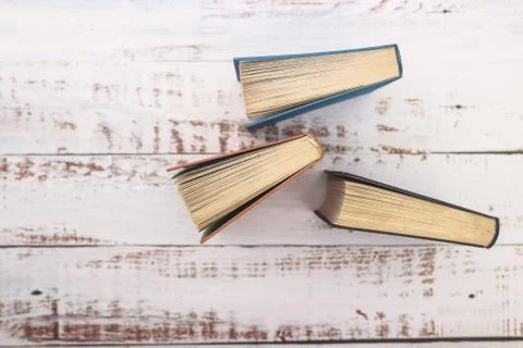 Books for reading on the table. Flat lay concept Stock Photos