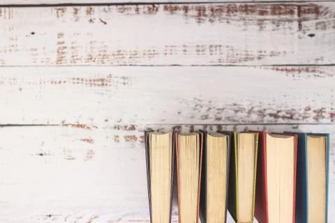 Books for reading on the table. Flat lay concept Stock Photos