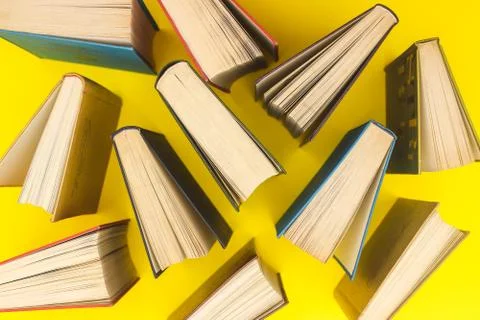 Books for reading on the table. Flat lay concept Stock Photos