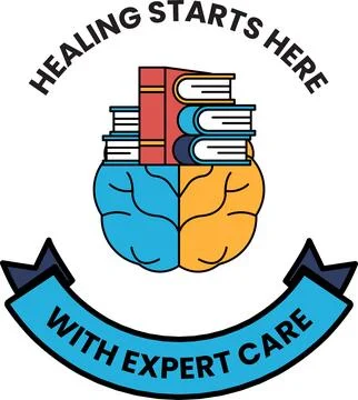 Books rest atop a brain, symbolizing knowledge and healing Stock Illustration