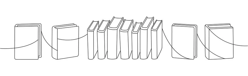 Books in a row, connected by a continuous one line Stock Illustration