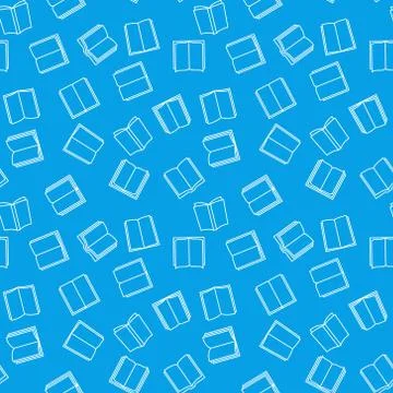 Books seamless outline blue pattern. Vector background Stock Illustration