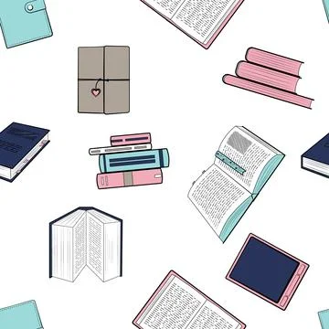 Books Seamless pattern color on white background Stock Illustration