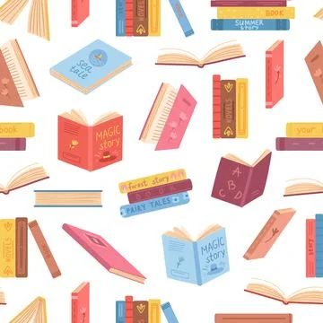 Books seamless pattern. Opened book, notebook stacks. Literature background 库存插图
