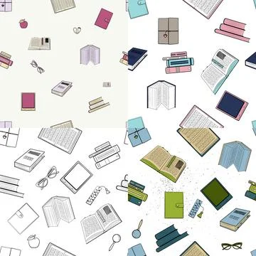 Books set of color patterns and contour Stock Illustration
