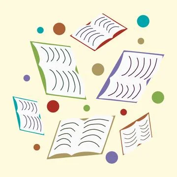 Books set concept in the flat cartoon design. Image of different Opened books Stock Illustration