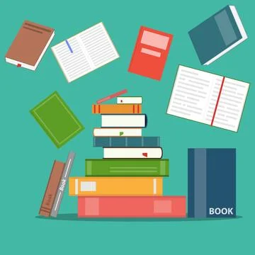 Books set in flat design style. Vector flat design illustration on reading Stockillustratie