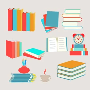 Books set icon in flat design style collection Illustrazione stock