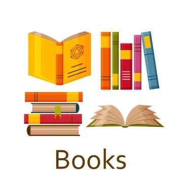 Books set isolated on the white background. Vector illustration. Stock Illustration