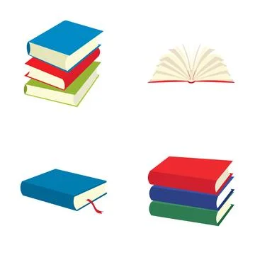 Books set with stacks and open book illustration Stock Illustration