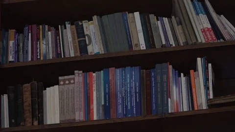 Books on a shelf in the library Stock Footage 74769563