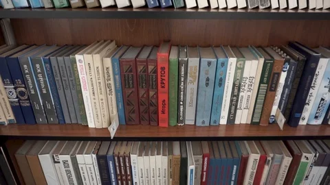 Books on the shelf. School library Stock Footage 106240435