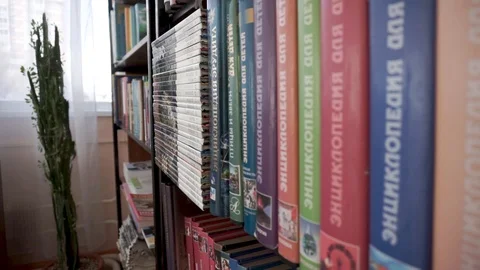 Books on the shelf. School library Stock Footage 106240482