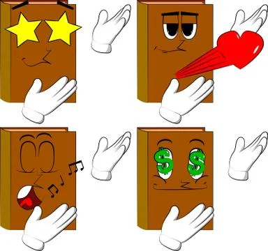 Books showing something with both hands, powerful hand gesture. Cartoon book  イラスト素材