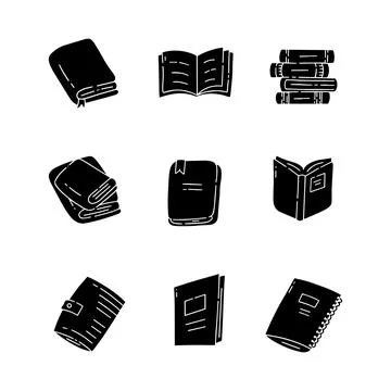 Books solid icons collection. glyph hand drawn style. isolated illustration Stock Illustration