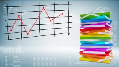 Books stack and graph of price changes Stock Illustration