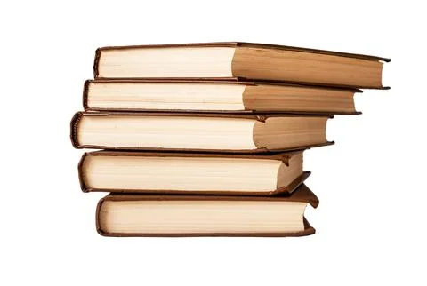 Books stack in brown cover isolated on white background. Novels textbooks, sc Stock Photos
