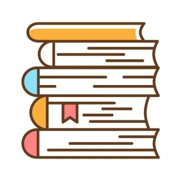 Books stack color line icon. A large number of books lie one on one. Pictogra Stock Illustration
