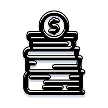Books stack with dollar coin financial education Stock Illustration