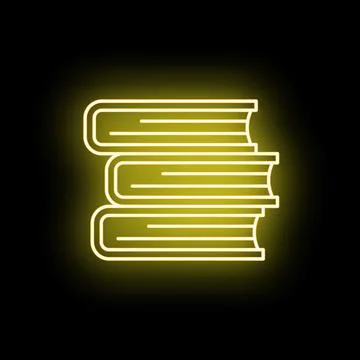 Books stack glowing neon yellow line icon Stock Illustration