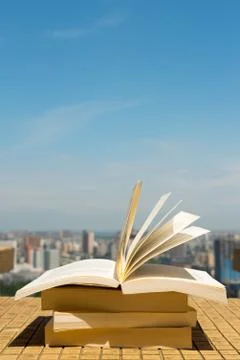 Books stack on a roof Stock-Fotos