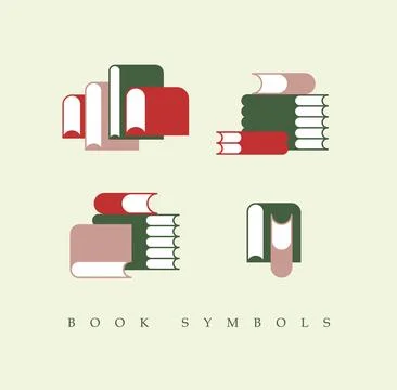 Books stack set green red Stock Illustration