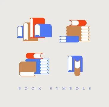 Books stack set light blue and red Stock Illustration