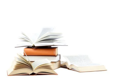 Books in a stack on white background. Stock Photos