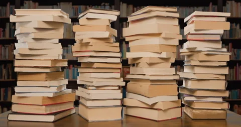 Books Stacks Build Stop Motion Loop in Library Medium Stock Footage 297719515