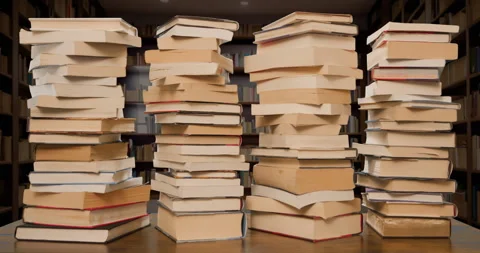 Books Stacks Build Stop Motion Loop in Library Wide Stock Footage 297720412