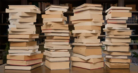 Books Stacks Build Stop Motion Loop in Study Medium Stock Footage 297721249