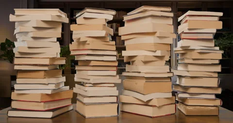 Books Stacks Build Stop Motion Loop in Study Wide Stock Footage 297721267