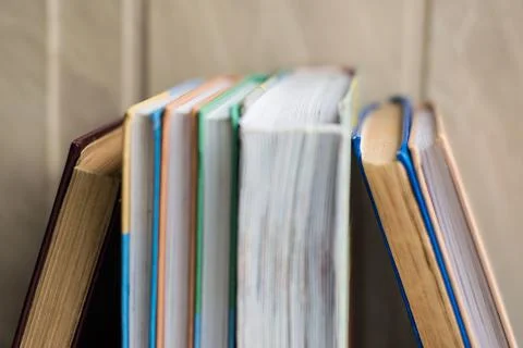 Books for study stand in a row on the shelf Stock Photos